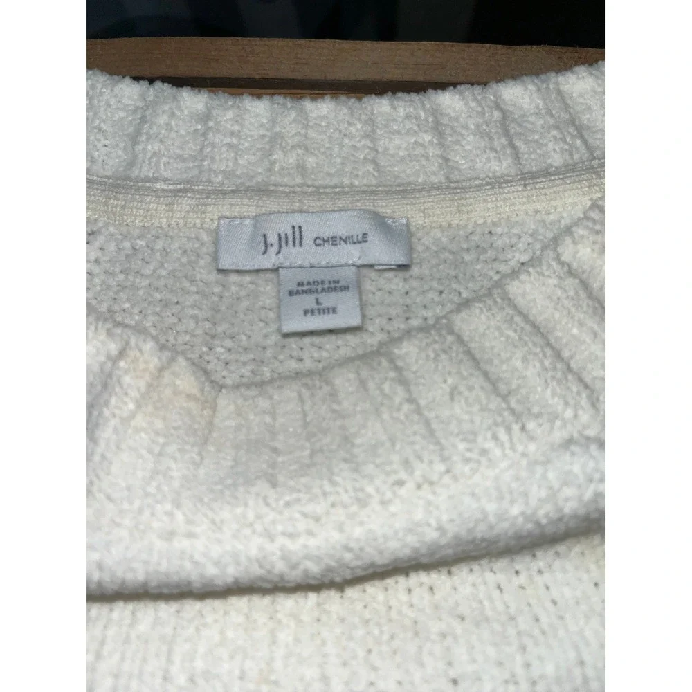 J. Jill Chenille Cable Knit‎ Sweater Womens Large Petite Cream White Crew Neck